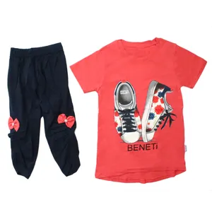 ست تی شرت و شلوار دخترانه مدل بنتی دو کفش