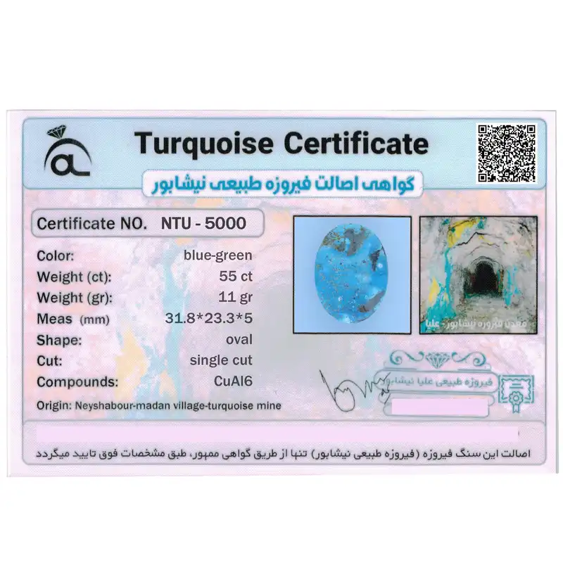 سنگ فیروزه نیشابور مدل طبیعی 55 قیراط کد NTU-5000