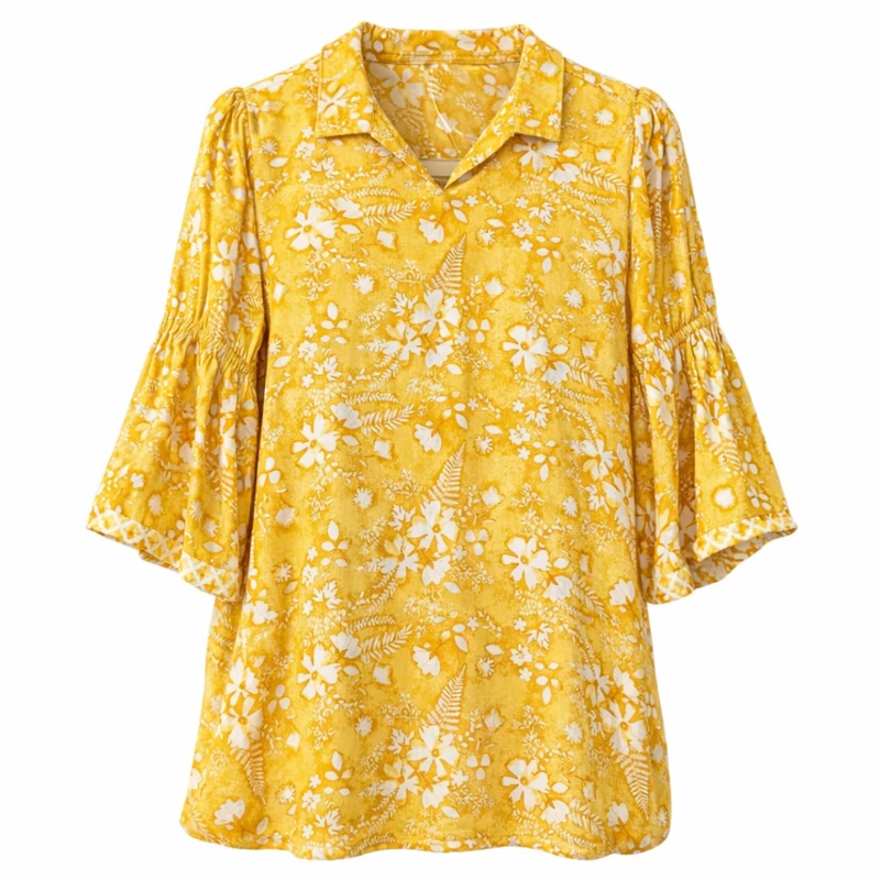 بلوز آستین سه ربع یقه برگردان زنانه مدل 1079