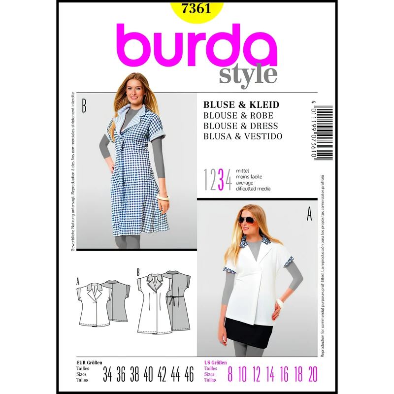 الگوی خیاطی پیراهن و بلوز زنانه بوردا استایل کد 7361 سایز 34 تا 46 متد مولر