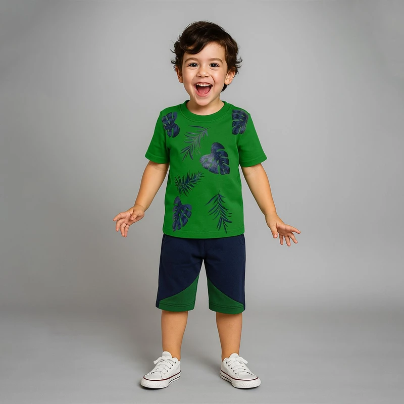 ست تی شرت و شلوارک پسرانه مدل برگستان