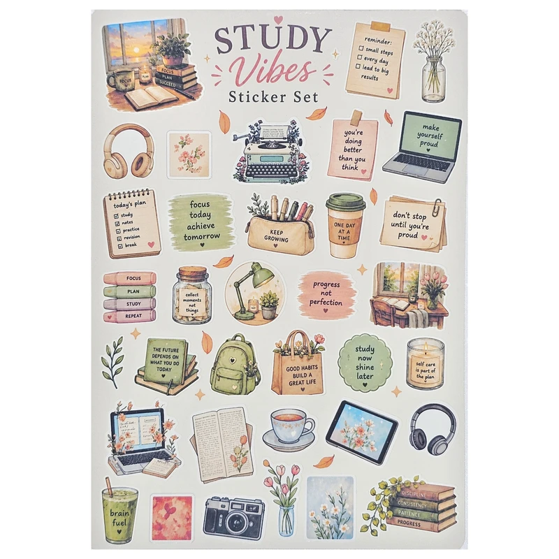 برچسب طرح برش خورده بولت ژورنال مدل Study vibes A5
