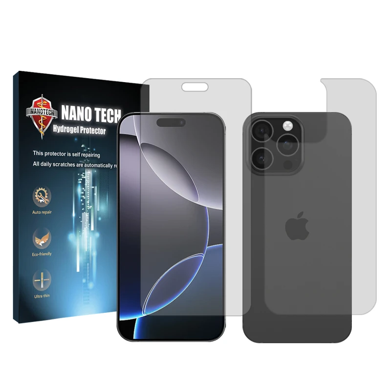 محافظ صفحه نمایش شفاف نانو تک مدل Tough مناسب برای گوشی موبایل اپل iPhone 16 Pro به همراه محافظ پشت گوشی