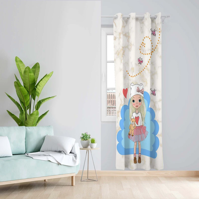 پرده طرح کودک مدل مخمل پانچی کد 5310R z سایز 140x200 سانتی متر
