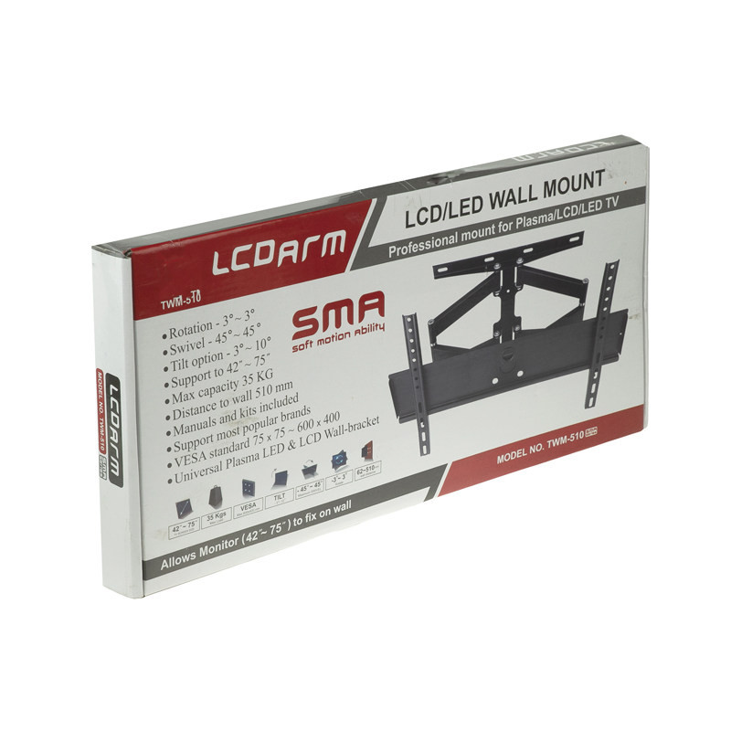 پایه دیواری تلویزیون ال سی دی ارم مدل متحرک کد LCDARM-510 مناسب برای تلویزیون های 42 تا 75 اینچ