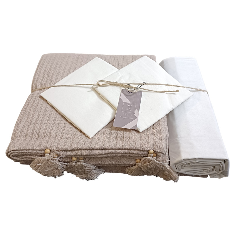 سرویس روتختی 2 نفره 6 تکه نیو هوم مدل Sac Orgu Bej
