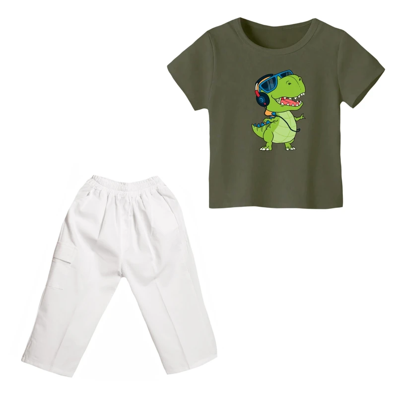 ست تی شرت و شلوارک پسرانه مدل دایناسور کد ۱۴