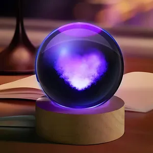 چراغ خواب مدل گوی شیشه ای 3D طرح قلب