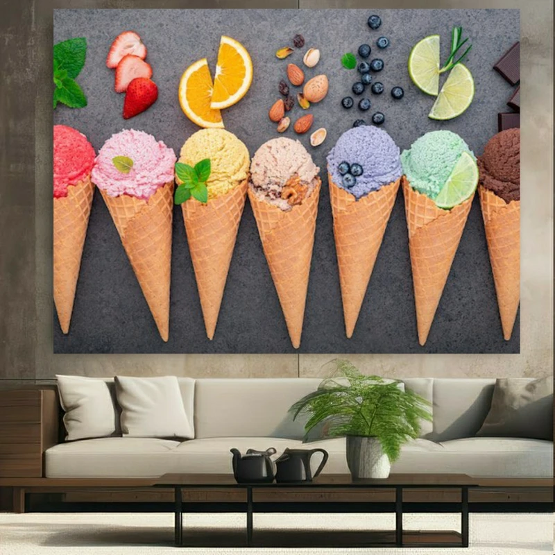 پوستر طرح مخمل بستنی قیفی مدل طعم های مختلف کد FP105781