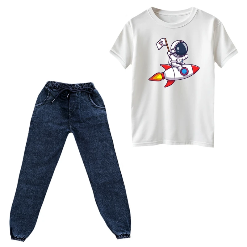 ست تی‌شرت و شلوار پسرانه مدل فضانورد کد ۱۷