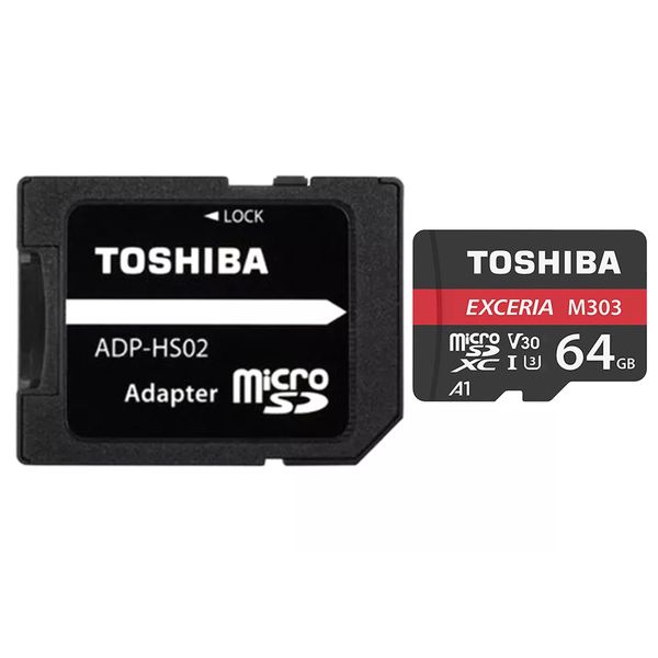 کارت حافظه microSDXC توشیبا مدل M303 کلاس 10 استاندارد UHS-I U3 سرعت 98MBps ظرفیت 64 گیگابایت به همراه آداپتور SD کارت حافظه microSDXC توشیبا مدل M303 کلاس 10 استاندارد UHS-I U3 سرعت 98MBps ظرفیت 64 گیگابایت به همراه آداپتور SD