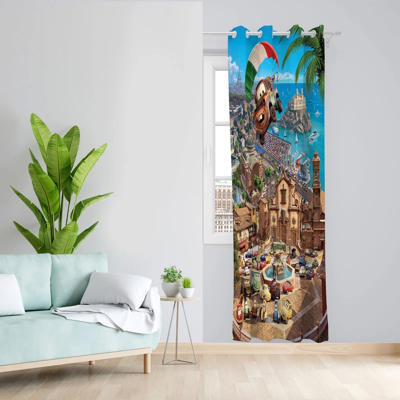  پرده مدل اتاق کودک مخمل پانچی طرح مکویین کد 4325l سایز 140x280 سانتی متر