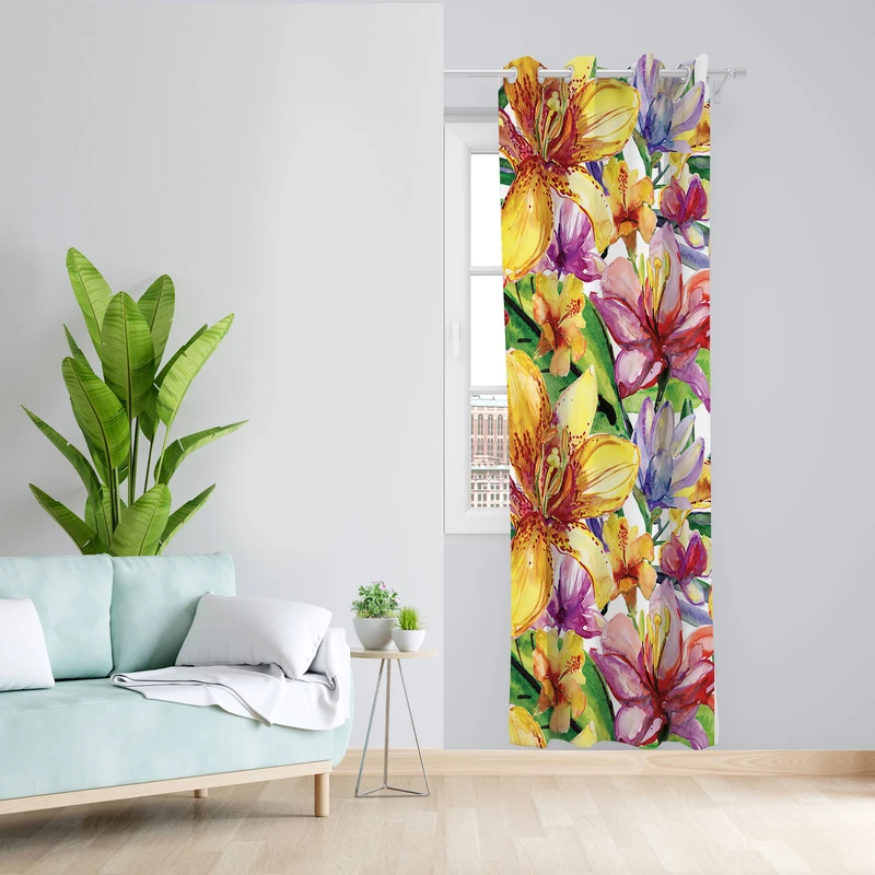 پرده طرح گل مدل مخمل پانچی کد L 434 Z سایز 140x200 سانتی متر