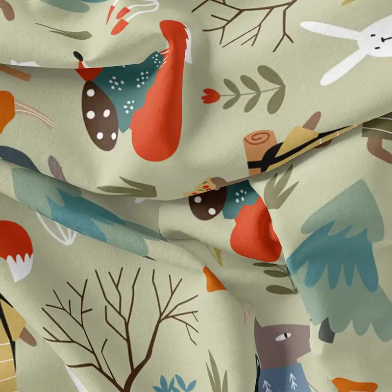 پارچه ملحفه پارچه باما مدل مخمل طرح حیوانات جنگلی 5011614