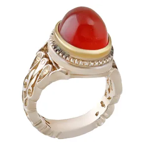 انگشتر نقره مردانه بازرگانی میلادی رکاب دست ساز سنگ عقیق یمنی کهنه کد AM_2806