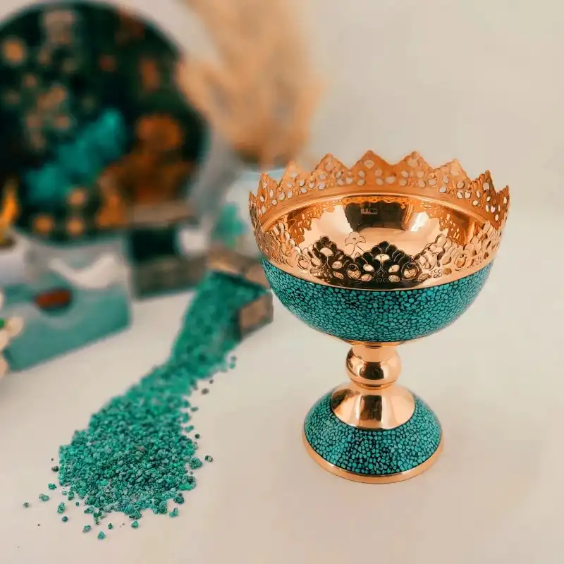 ست سه تکه گلدان و آجیل خوری فیروزه کوبی مدل F012 کد F064