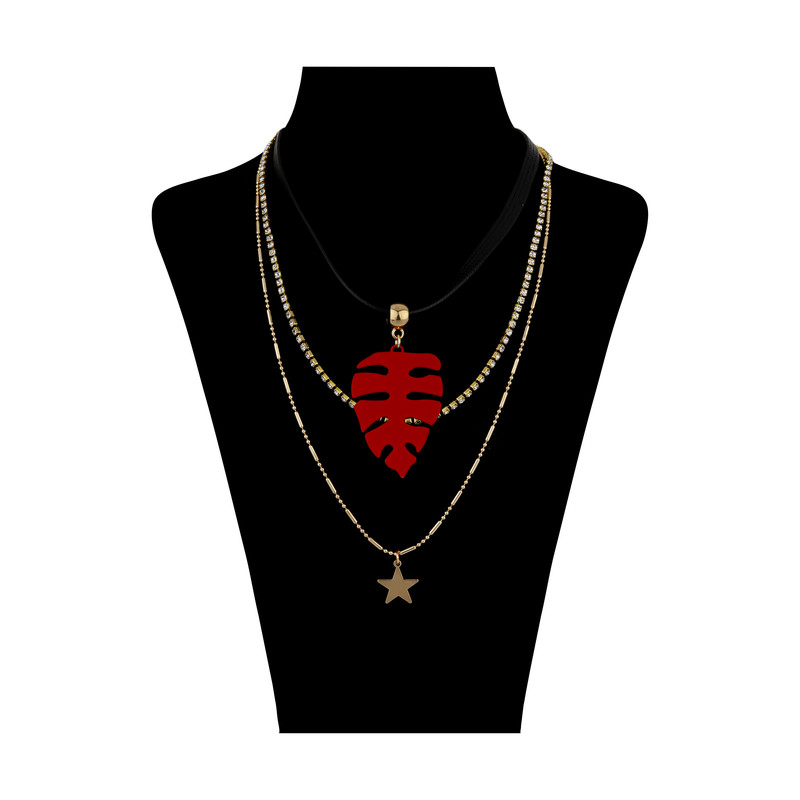  گردنبند زنانه مدل سه رج طرح برگ کد Mhr-12