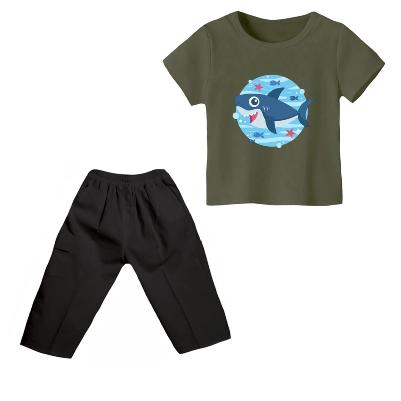 ست تی شرت و شلوارک پسرانه مدل کوسه کد 11