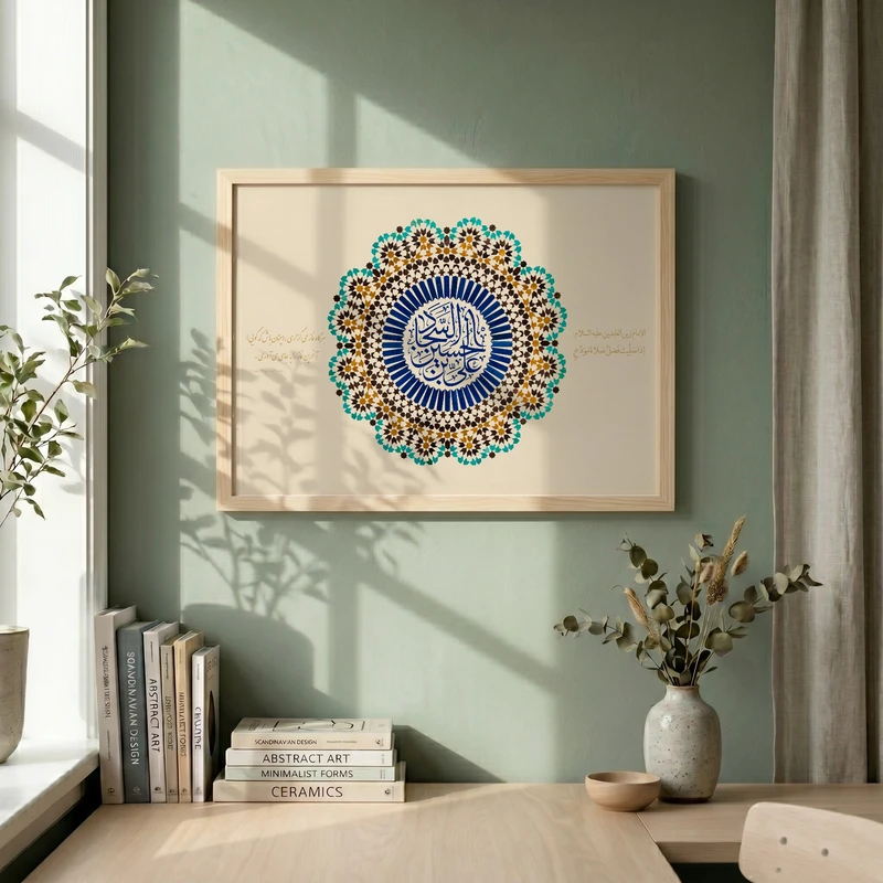 تابلو طرح ولادت امام سجاد (ع) مدل G15115 فریم کرم روشن