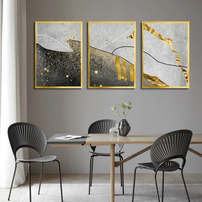 تابلو بکلیت طرح نقاشی انتزاعی مدل شاین اکلیلی T-3142 مجموعه 3 عددی