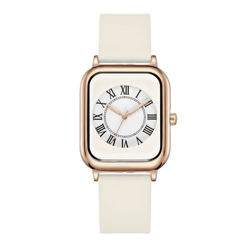 ساعت مچی عقربه‌ای کوارتز زنانه مدل مستطیل بند سیلیکونی رومی اسپرت شبتاب 178