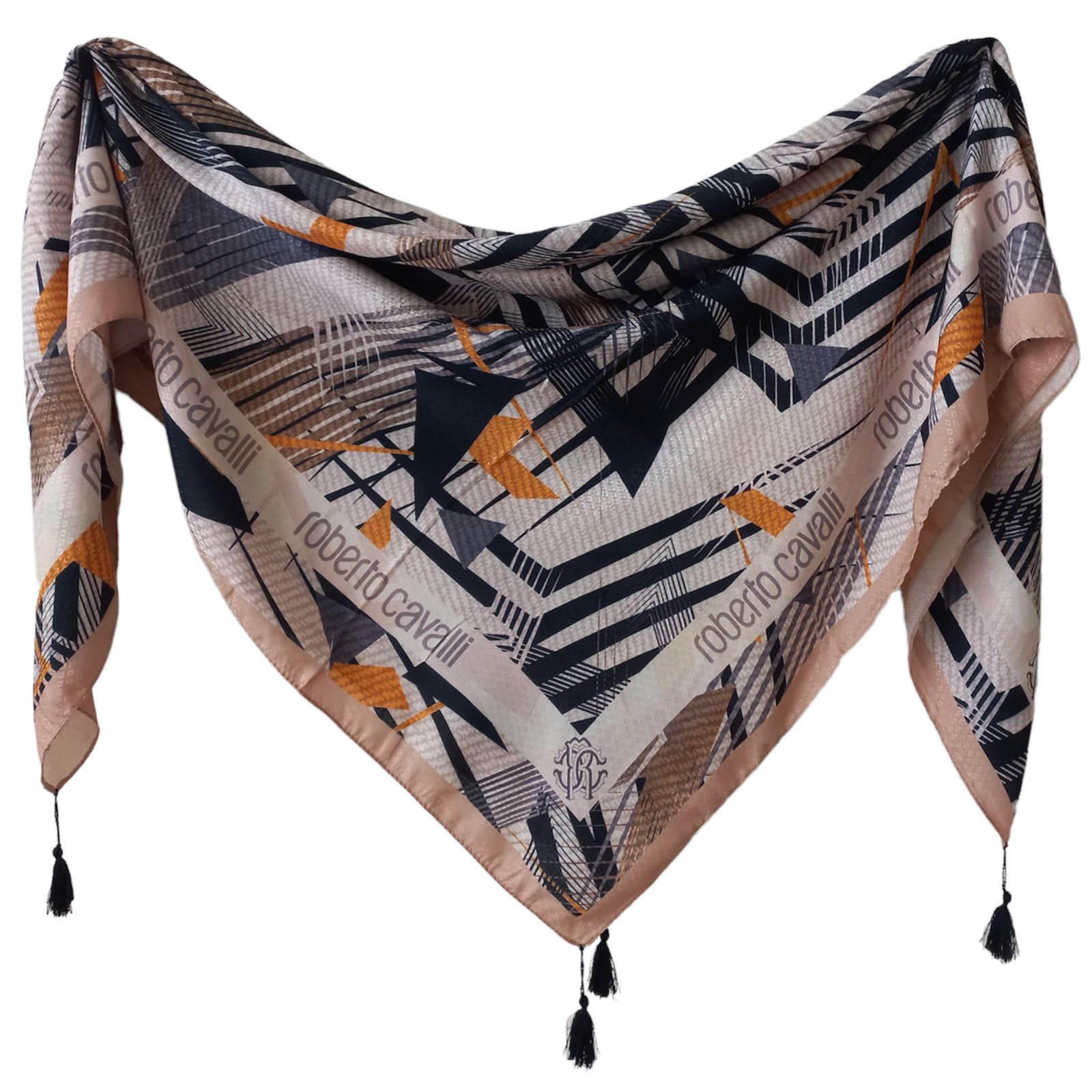 روسری زنانه روبرتو کاوالی مدل پاییزی قواره بزرگ منگوله دار