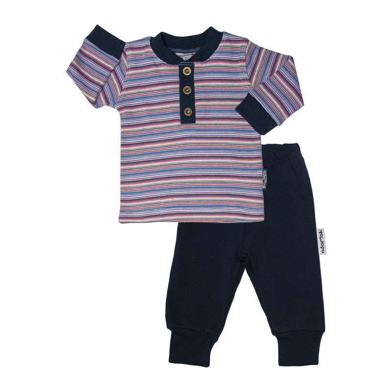 ست تی شرت و شلوار نوزادی آدمک مدل قاپکدار کد 1112011 رنگ آبی