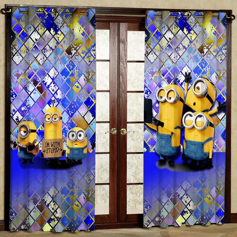 پرده مدل کارتون مینیون ها مخمل پانچی کد 1158L سایز 140x280 سانتی متر