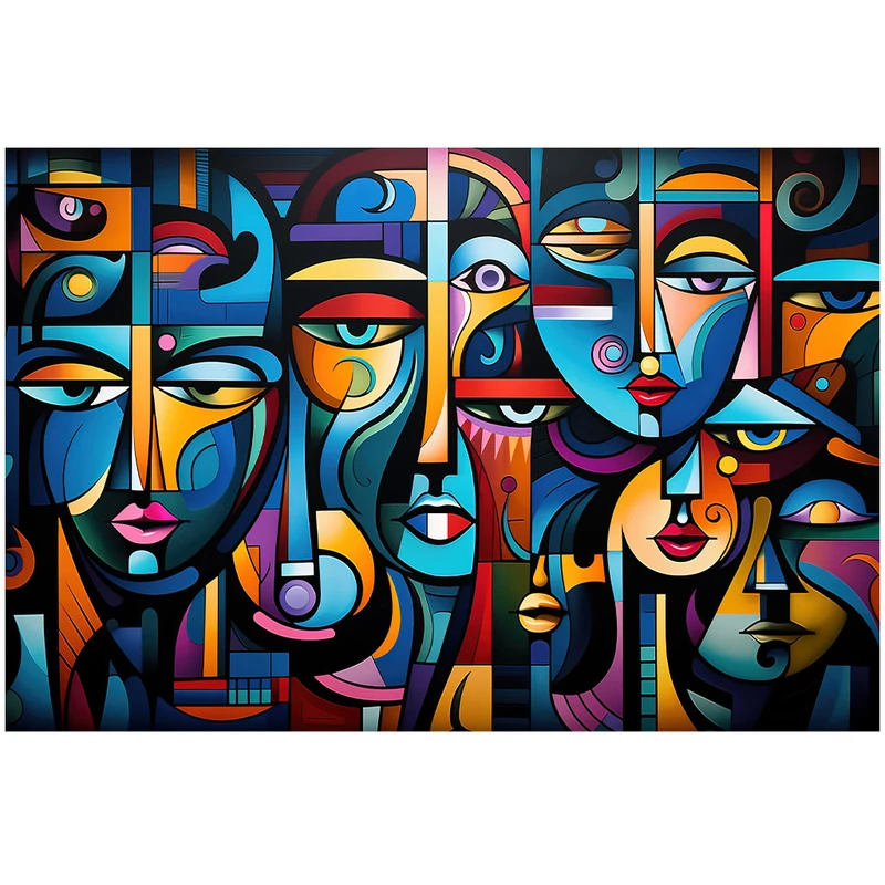 فرش پارچه‌ای مدل فرشینه طرح انتزاعی چهره های تو در تو کوبیسم کد AR3060395