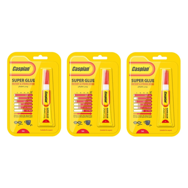 چسب قطره ای کاسپین مدل سوپرگلو حجم 3 میلی لیتر بسته 3 عددی