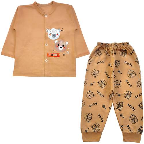 ست شومیز و شلوار نوزادی مدل کله خرس کد 3797 رنگ نسکافه ای