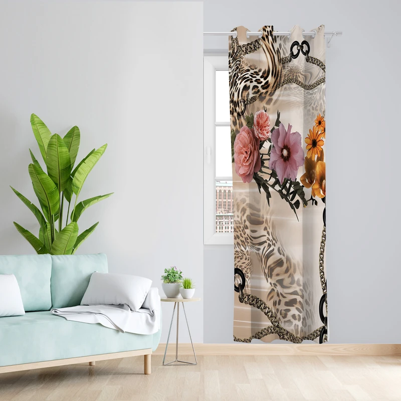 پرده طرح گل مدل مخمل پانچی کد L 1397L Z سایز 140x200 سانتی متر