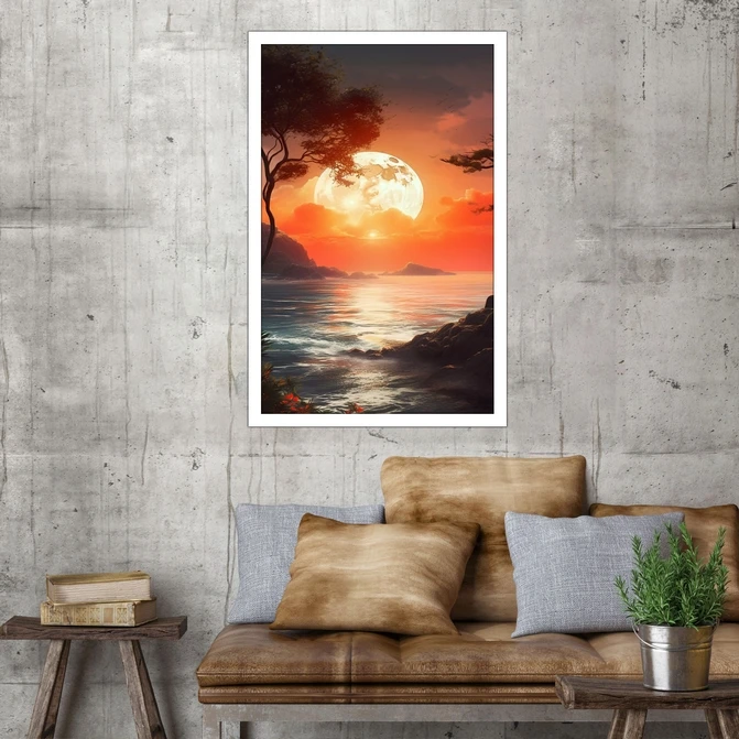 تابلو نوری بکلیت طرح منظره طبیعت دریا و غروب مدل W-MID-18182