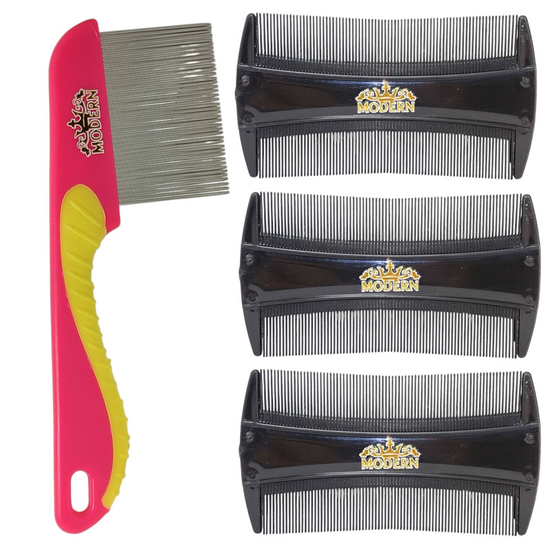 شانه ضد شپش مو مدرن مدل دندانه فلزی 1404002 همراه سه عدد شانه ضد شپش مدرن کد 1404001