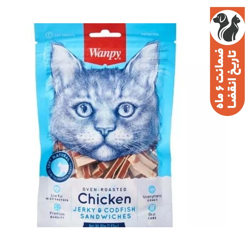 تشویقی گربه ونپی مدل ساندویچ مرغ و ماهی کاد وزن 80 گرم