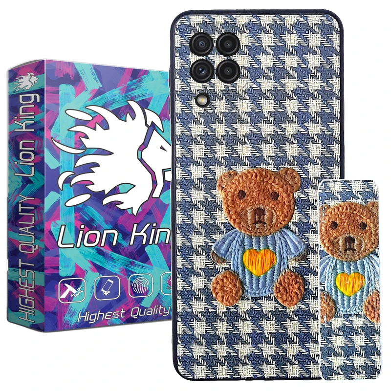 کاور لاین کینگ مدل پارچه ای 3D مناسب برای گوشی موبایل سامسونگ Galaxy A12 به همراه پایه نگهدارنده