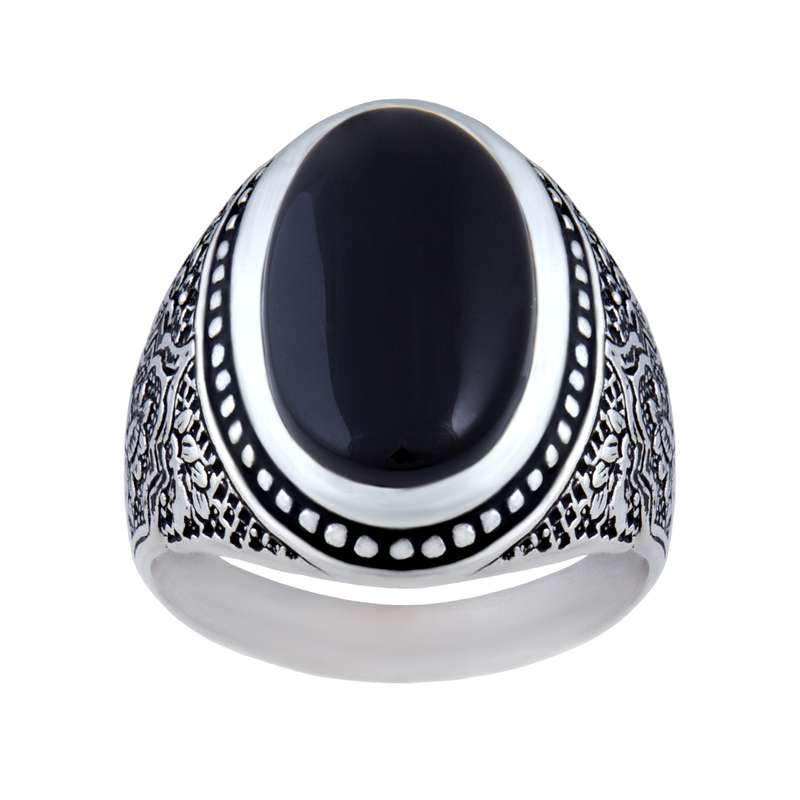 انگشتر نقره مردانه مدل سنگ عقیق قلم زنی کد AM_067