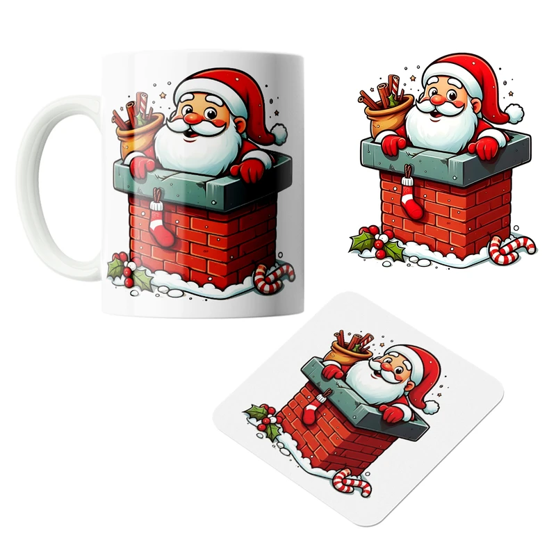 ماگ پاد آفرین مدل کریسمس کد DKCSTPACK2 به همراه زیر لیوانی و استیکر پارچه و لباس مجموعه 3 عددی