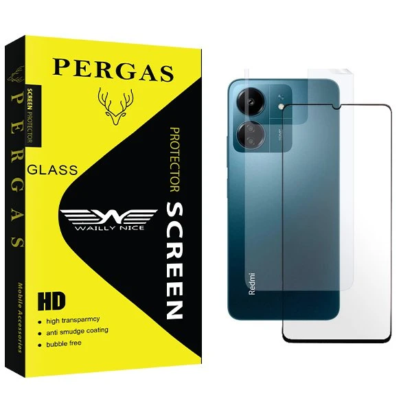 محافظ صفحه نمایش شیشه ای وایلی نایس مدل Pergas مناسب برای گوشی موبایل شیائومی Redmi 13C  به همراه محافظ پشت گوشی