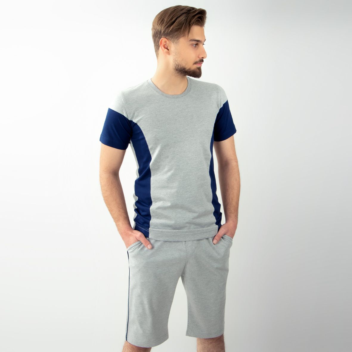 ست تی شرت و شلوارک مردانه آریان نخ باف مدل 1714