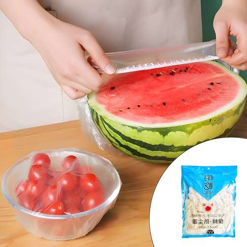 درپوش ظرف یکبارمصرف مدل محافظ غذا طرح پلاستیک کش دار مجموعه 300 عددی