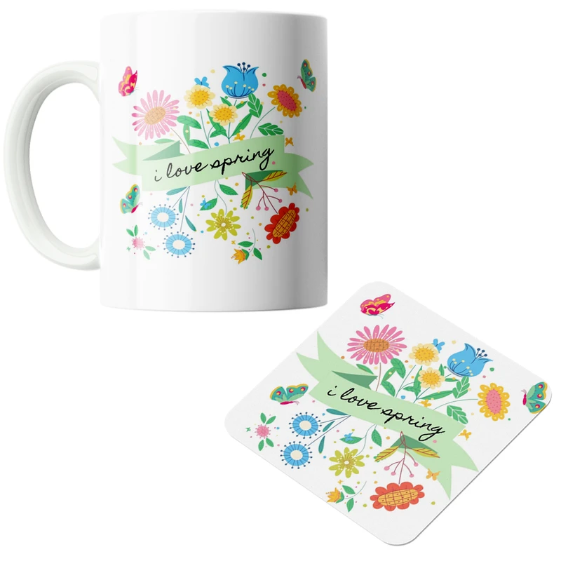 ماگ مدل فصل بهار کد DKC289 به همراه زیر لیوانی