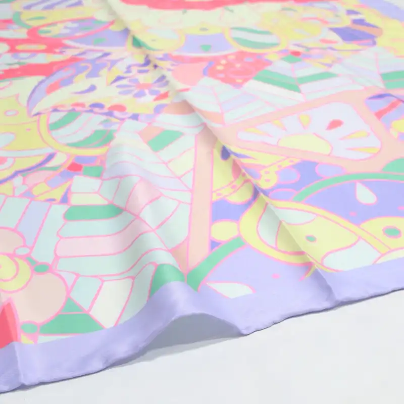 روسری زنانه مدل ابریشم دور دست دوز قواره کوچک شاد کد a-8055