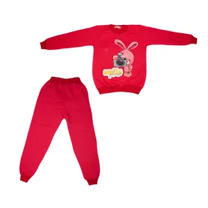ست سویشرت و شلوار دخترانه مدل دورس تو کرکی خرگوش عکاس رنگ قرمز