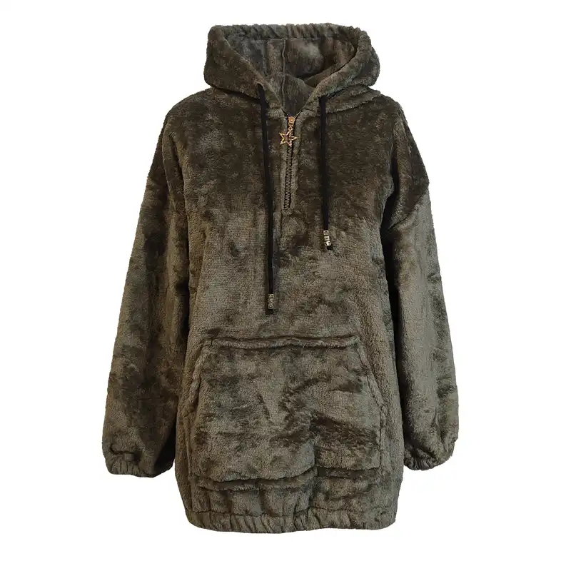 هودی زنانه مدل تدی پشمی زیپ دار کد 64 رنگ یشمی