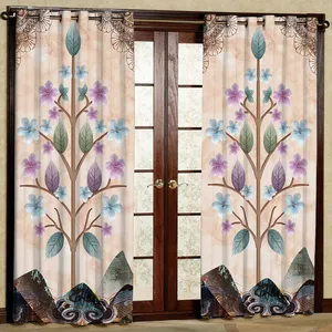 پرده مدل گل دار هازان پانچی کد 2455 سایز 140x200 سانتی متر