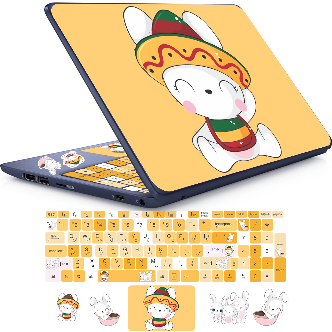 استیکر لپ تاپ راتیانا مدل bunny 03 مناسب برای لپ تاپ 15 تا 17 اینچ به همراه برچسب حروف فارسی کیبورد
