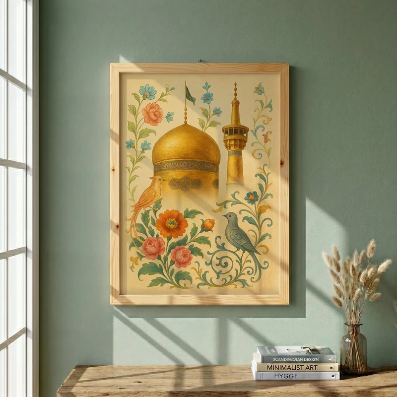 تابلو طرح ولادت امام رضا (ع) مدل G15066 فریم کرم روشن