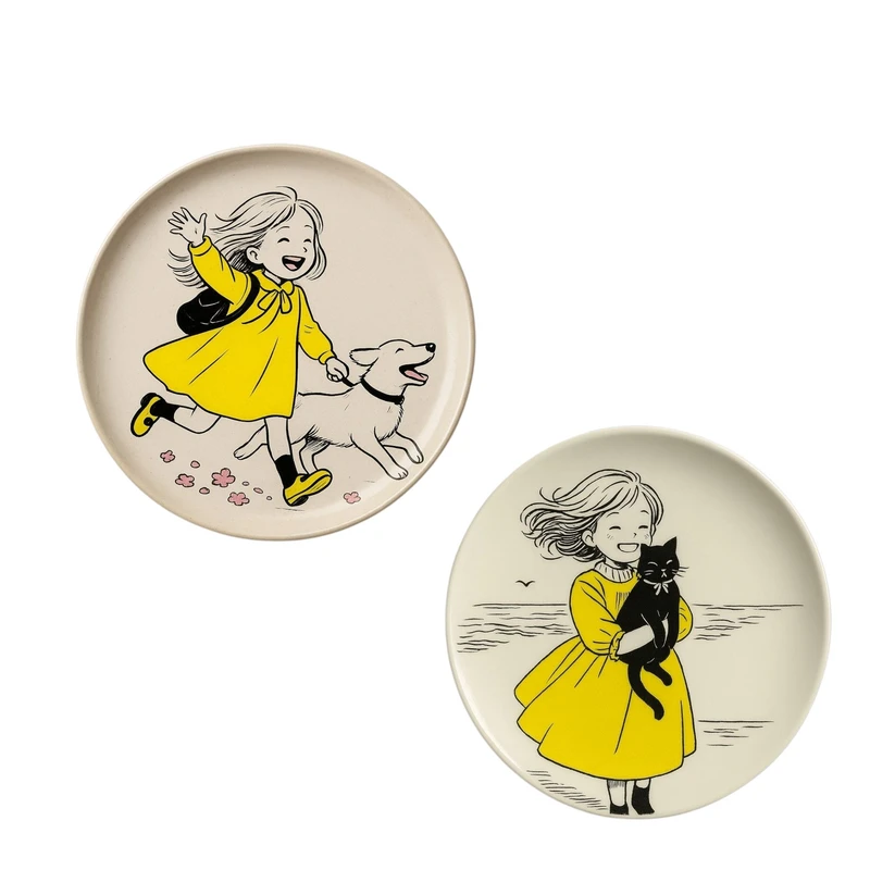 بشقاب دیوارکوب سفالی طرح حنا D257 مجموعه دو عددی