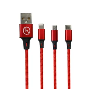 کابل تبدیل USB به لایتنینگ/USB-C/microUSB مدل HSX-082 طول 1.2 متر